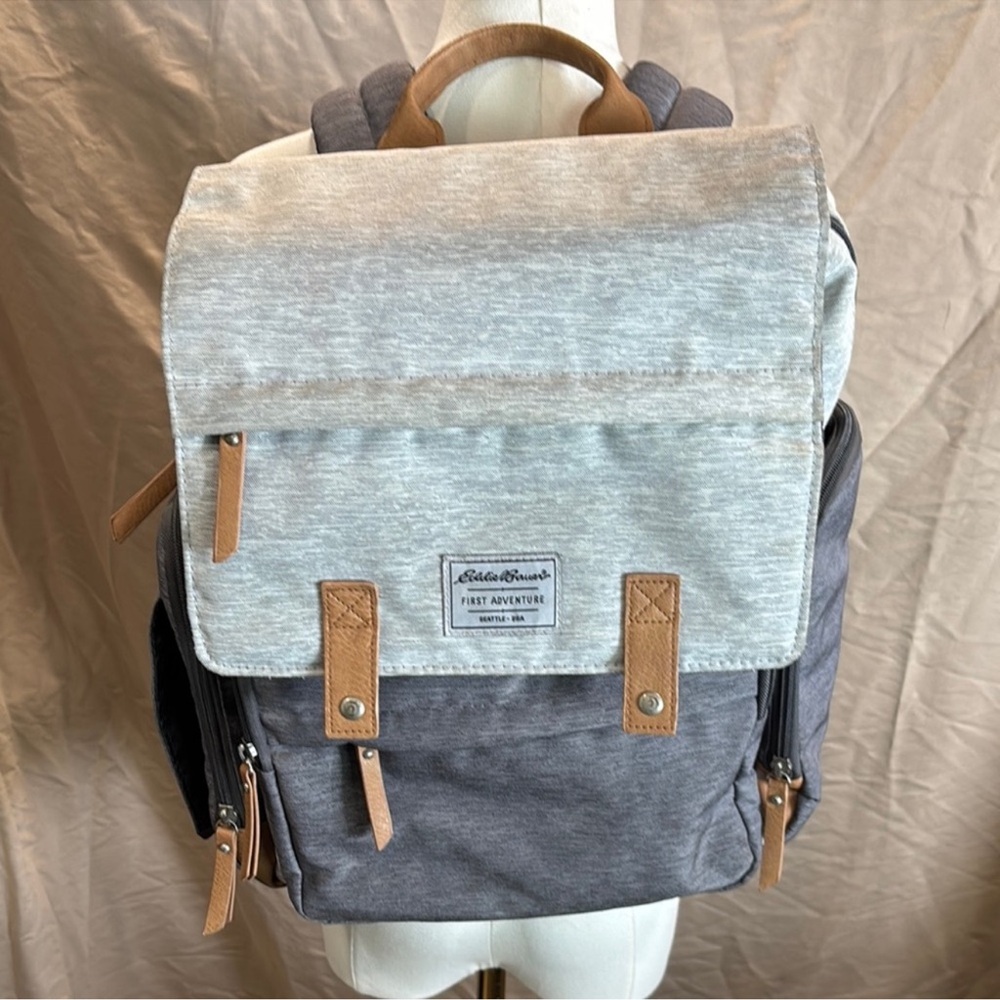 Eddie Bauer Cascade Gray and Tan Backpack Diaper Bag